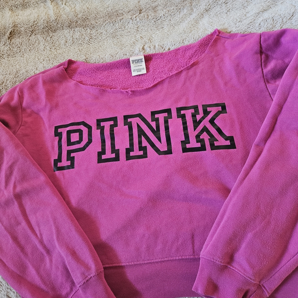PINK Victoria's Secret Women's Pink Crew Neck Sweatshirt--Off The Shoulder